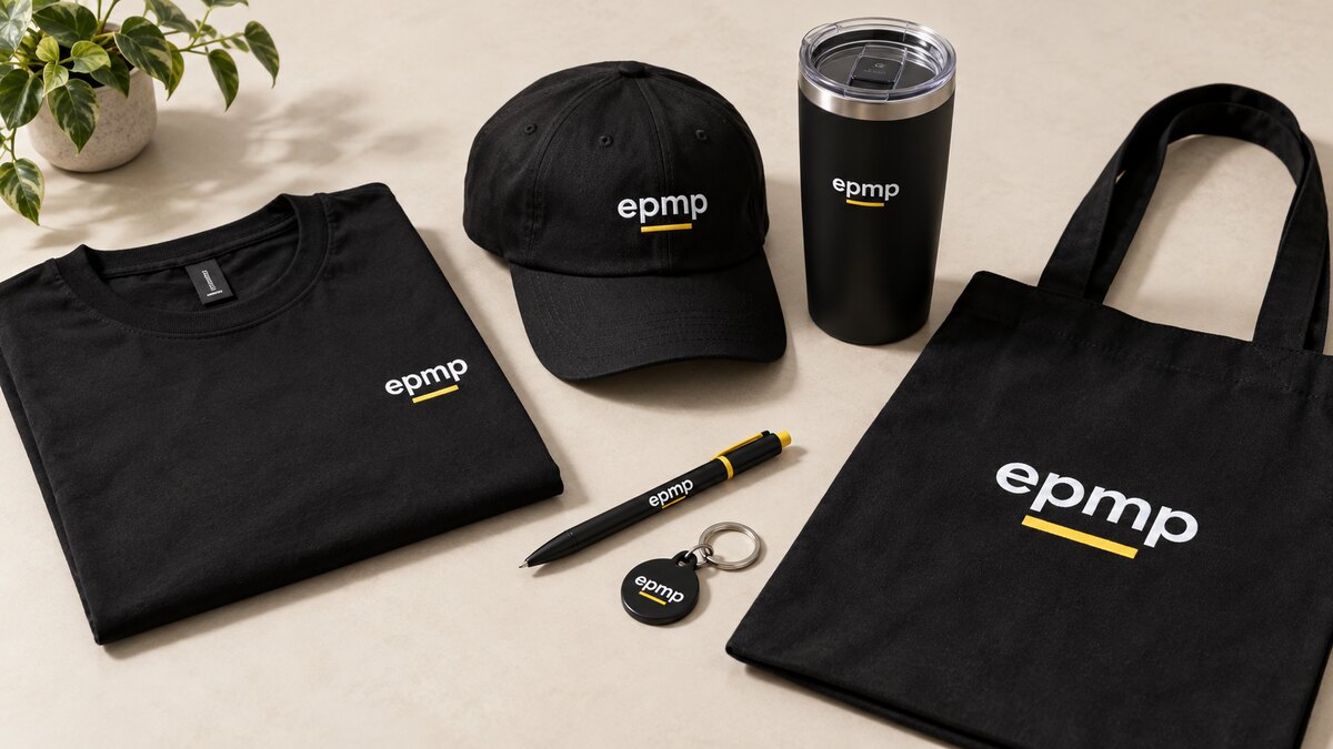EPMP branded shirts, caps, drinkware, tote bags and promotional items